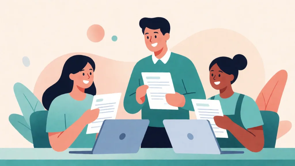 Illustration of teachers collaborating around a table